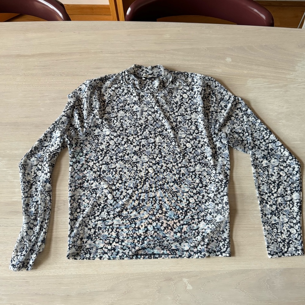 Abercrombie Sheet Floral Mesh Mock Neck